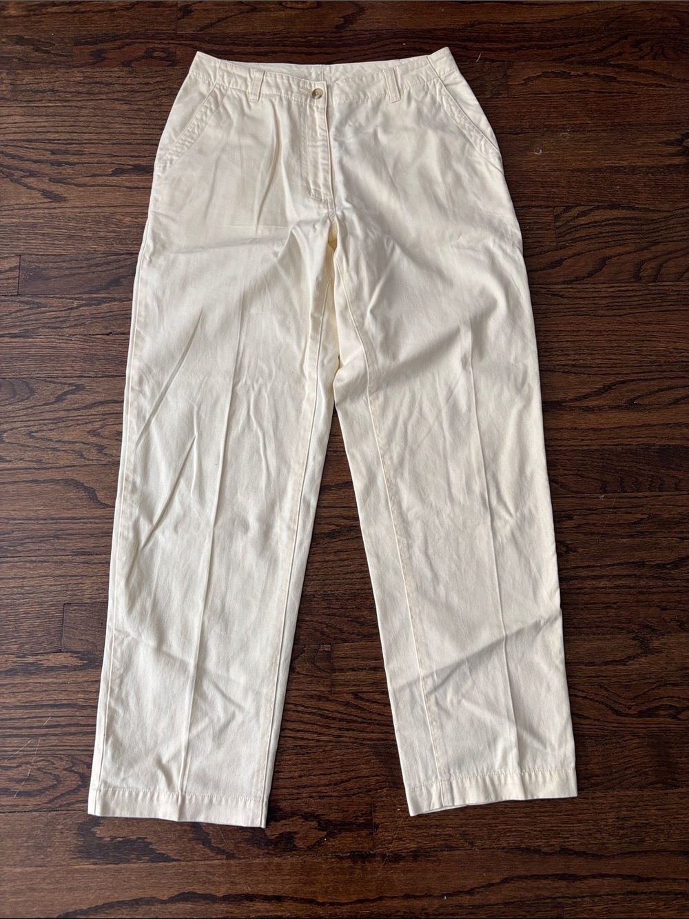 LL Bean Women's Butter Mom Coastal Yellow Cotton Ankle Trouser Pants Pockets.